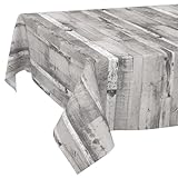 ANRO Tischdecke grau weiß Holzoptik ohne Einfassung – abwaschbar rechteckig...