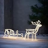 288 LED Rentier mit Schlitten Figur Beleuchtet Außen, Weihnachtsbeleuchtung...