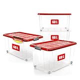 BigDean 4 Stück 60 L Aufbewahrungsbox mit Deckel groß rot - stapelbare robuste...