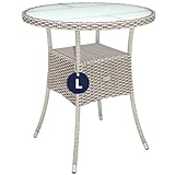 Casaria® Polyrattan Gartentisch 60cm Rund 5mm Sicherheitsglas Höhenverstellbar...