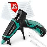 MAXDONE Heißklebepistole Akku + 30 Heißklebesticks, USB Typ-C Aufladende &...