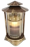 Grablaterne, Grableuchte aus Metall rund inkl. LED-Kerze 21 cm (Laterne: Bronze...