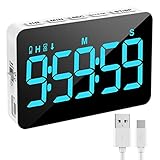 XREXS Küchentimer Digital, Digitaler Kochtimer, Count Up/Down Timer mit 5 inch LED-Display, einstellbare Helligkeit und Lautstärke, magnetischer Timer für Küche/Meeting/Klasse Blau