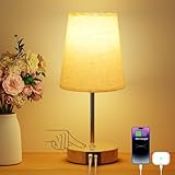 Suright Nachttischlampe Touch Dimmbar, Tischlampe mit USB A+C Ladeanschlüssen,...