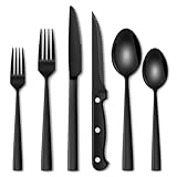 Terlulu 36 teiliges Edelstahl Besteckset mit Steakmesser Schwarz, Besteck Set 6...