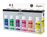 Rayher Acrylfarben-Set Neon, 6 Farben à 60 ml (gelb, orange, pink, lila, blau,...