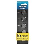 ABSINA CR2430 Knopfzelle 5er Pack - CR 2430 3V Knopfzellen auslaufsicher & Lange...