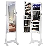 SONGMICS LED Beleuchtung Schmuckschrank, mit Spiegel, 4 Ablagen und 2 kleinen...