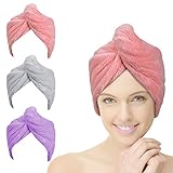 ACWOO Haarturban, 3 Stück Turban Haartrockentuch Mit Knopf, Kopftuch für Lange...