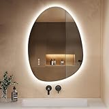 S'AFIELINA Spiegel mit Beleuchtung Asymmetrischer LED Badspiegel 75 x 55 cm mit...