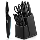 TEAMFAR Messerblock mit Messerset, 15-teilig Edelstahl küchenmesser Set mit...