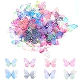 YUXIANLB 60 Stück Organza-Schmetterlinge zum Basteln 3D-Stoff-Schmetterlinge...