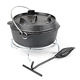 Wiltec Dutch Oven 3l mit Untersetzer und Deckelheber, Kochtopf aus Gusseisen...