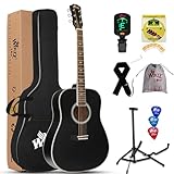 Winzz Schwarz Akustikgitarren 4/4, Anfänger Gitarren 41 Zoll mit...