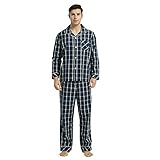 Vulcanodon Pyjama Herren 100% Baumwolle Schlafanzug lang Set kariert mit...