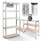Arebos Schwerlastregal 180x90x40 cm | 875kg Tragkraft | 0,63 mm | 5 MDF-Platten...