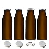 mikken 4 x Glasflasche 500 ml braun Milchflasche mit 4x Schraubdeckel und 4...