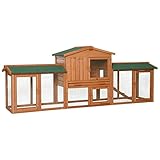 lionto Kaninchenstall aus Holz auf Zwei Etagen mit Rampe, 212x52x85 cm,...