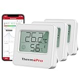 ThermoPro TP357-3 80m Bluetooth Hygrometer Innen 3er Set Raumthermometer Digital...