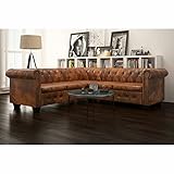 BaraSh Chesterfield Ecksofa Couch Leder 5-Sitzer Kunstleder Braun Braun Sofa