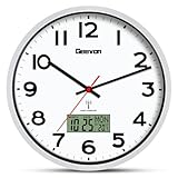 Geevon DCF Wanduhr ohne Tickgeräusche,12 Zoll Funkuhr mit Temperaturanzeige...