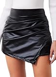 TZLDN Hosenrock Damen Herbst Winter Sexy PU Leder Rock mit Hose Drunter...