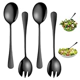 4 Stück Salatbesteck Schwarz, Salatbesteck Set 2 Stück Salatlöffel und 2...