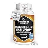 Magnesium Bisglycinat Kapseln hochdosiert, 1500 mg in nur 2 Kapseln davon 300 mg...