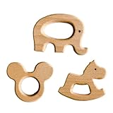 OHREN Pack of 3 Baby Teething Ring Wooden Baby Wooden Figures, Natural Wooden...