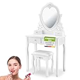 Juskys Schminktisch Julia mit Spiegel, Hocker & 4 Schubladen, 74 x 40 x 138 cm,...