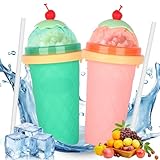 CIOXSOIO 2er Set DIY Slush Becher, Silikon Squeeze Cup mit 2-in-1 Strohhalm und...