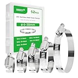 RRRST 52x Schlauchschellen Edelstahl 6-38mm, 304 Edelstahl Korrosion und Rost...