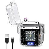 Elektrisches Sturmfeuerzeug Mit Uhr, LED Beleuchtung, IP56 Wasserschutz - USB...