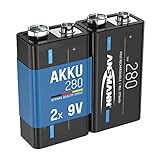 ANSMANN Akku E-Block 9V 280 mAh NI-MH, 2 Stück, geringe Selbstentladung,...