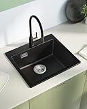 Sofetiy Küchenspüle Schwarz Granit 50x45cm, Spülbecken küche, Spüle...