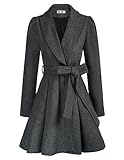 GRACE KARIN Damen Schwarz-Grau Langarm Mantel Revers Wintercoat mit Gürtel...