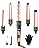 Lockenstab, Ohuhu 5 in 1 Lockenstab Set mit Handschuhe, Welleneisen Lockenstäbe...