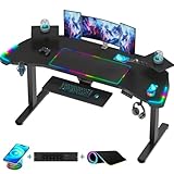 Devoko LED Gaming-Tisch 186cm, Höhenverstellbarer Schreibtisch,...