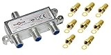 3-Fach Verteiler/Splitter inkl. 8 F Stecker; für Sat, Kabel TV, DVB T und UKW;...