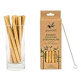 pandoo 12er-Pack Cocktail-Strohhalme aus 100% Bambus inklusive Reinigungsbürste...