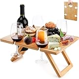 YOUEON Tragbarer Wein Picknick Tisch mit 5 Weingläser Halter, Faltbarer...