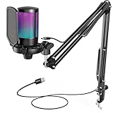 FIFINE Gaming Mikrofon PC mit Arm, USB Microphone Kit mit Stummschalttaste für...