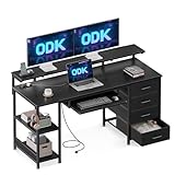 ODK Schreibtisch mit 4 Schubladen, Computertisch mit 2 Steckdosen und 2 USB...