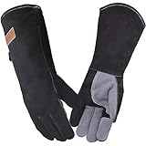 WZQH 40 cm, Leder Grillhandschuhe, Feuerfester Hitzebeständige Mitts für...