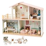 Holzpuppenhaus – Holz-Puppenhaus mit Möbeln, Buntes Spielhaus für Kinder, 20...
