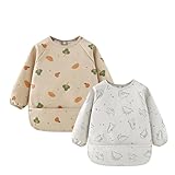 Zonoori 2 Pcs Lätzchen Baby mit Ärmeln, PU Wasserdichtes Latz mit Ärmel,...
