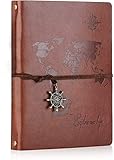 SEEALLDE Leder Notizbuch A5 Leere Seiten Journal Notebook Weltkarte Vintage...