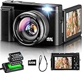 Digitalkamera 4K, 16X Autofokus Digitalzoom Kamera, 48MP 3 Zoll 180° Klappbarer...