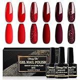 Shining She UV Nagellack Rot,6 Farben Glitzer Rot Burgunder Dunkel Gel Nagellack...