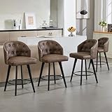 KHISCHMO Barhocker 4er Set Barstuhl aus Leder 360° Drehbar mit Holzrahmen...